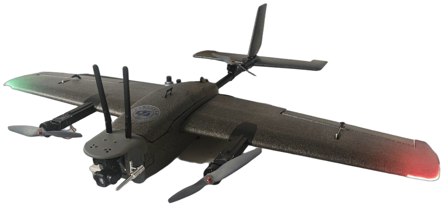 Fixed-wing VTOL with a nose gimbal pod